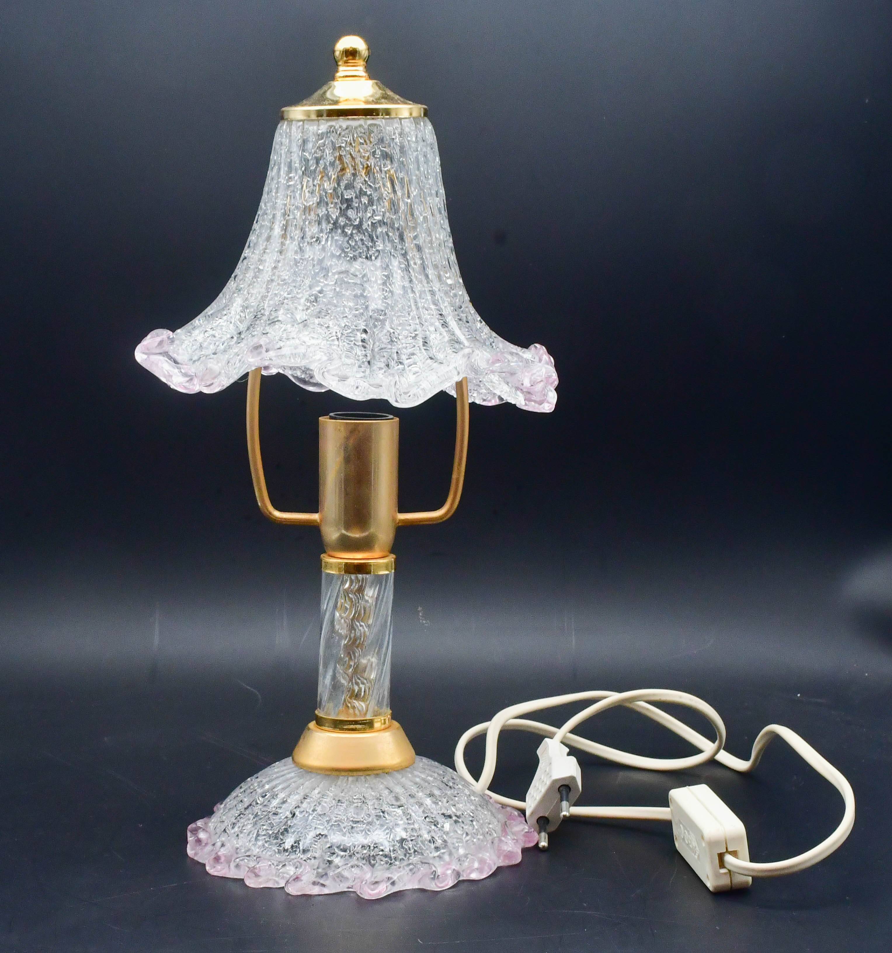 Pink Murano glass vintage table lamp, 1980s