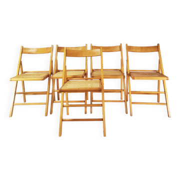 Set of folding chairs with raffia, Germany, 1980s.