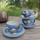 3 tasses et sous-tasses grès bleu et blanc vintage signé