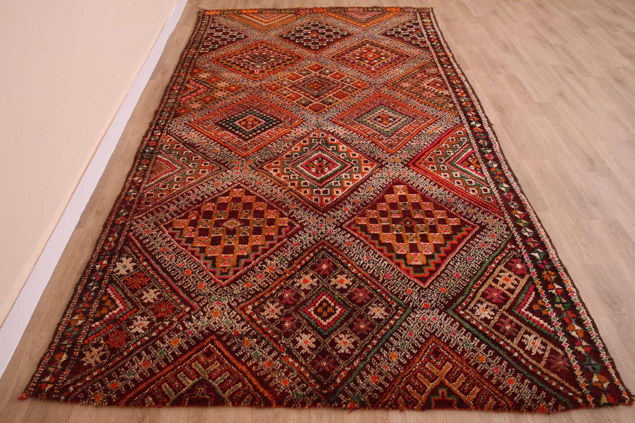 Burgundy Vintage Moroccan Rug 168 x 297 cm, Berber Wool Rug, Handmade Rug