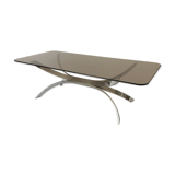 Chromed Vintage Coffe Table with Smoked Glass Top, 1970s