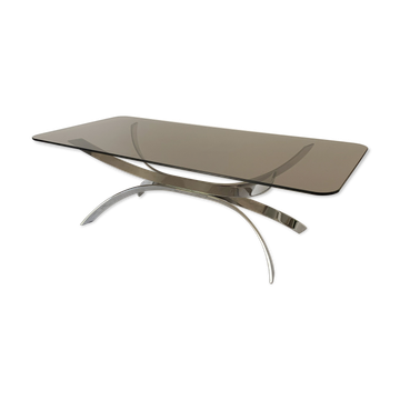 Chromed Vintage Coffe Table with Smoked Glass Top, 1970s