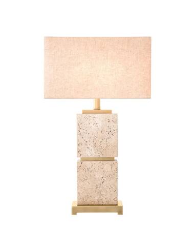 Pair of travertine and patinated brass table lamps, perfect for contemporary interiors.
