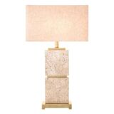 Pair of travertine and patinated brass table lamps, perfect for contemporary interiors.
