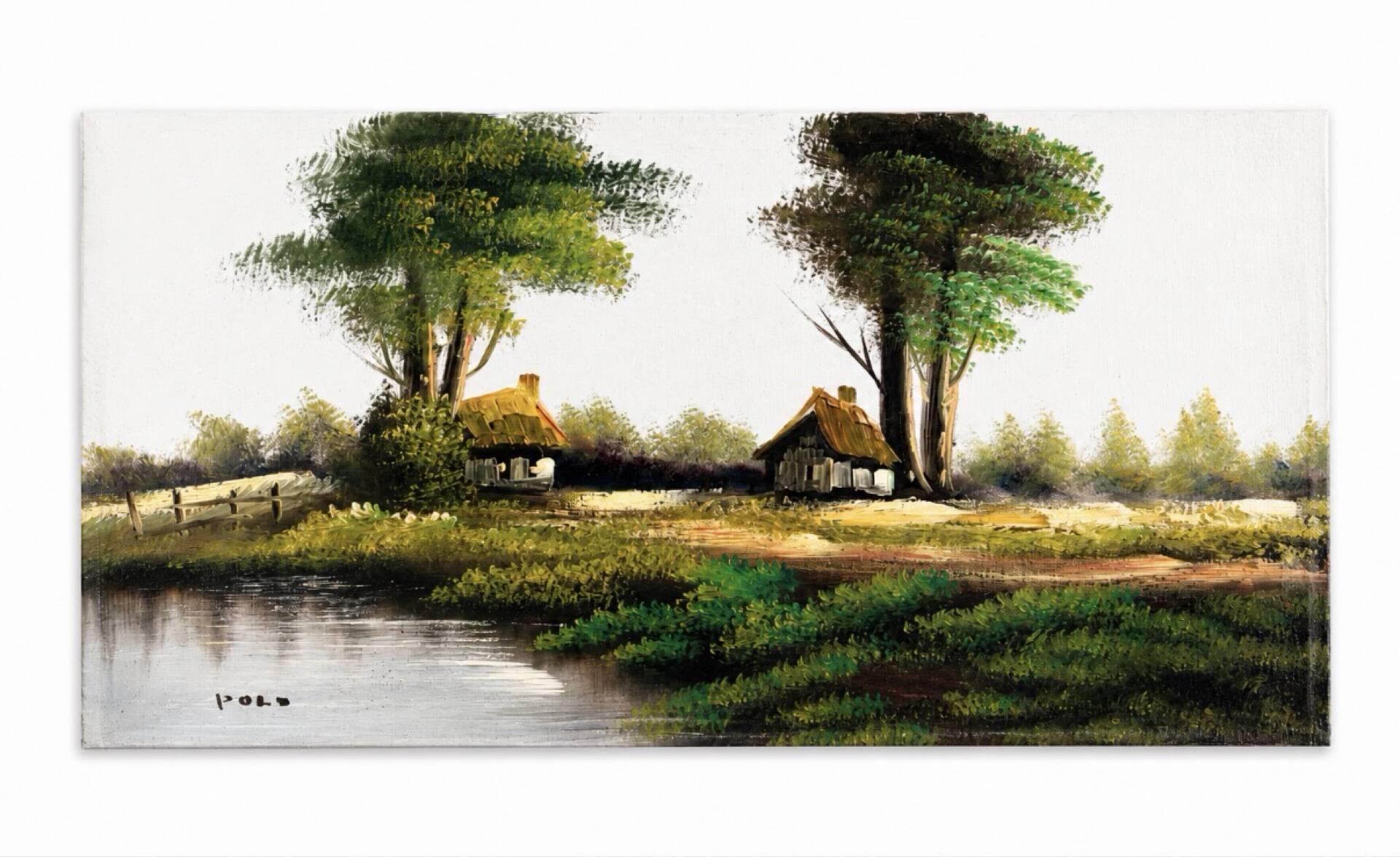 Oil on canvas Marais Poitevin signed POLO (30 x 60 cm)