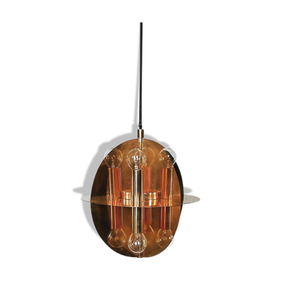 Suspension en cuivre doré 8 lampes années 1970