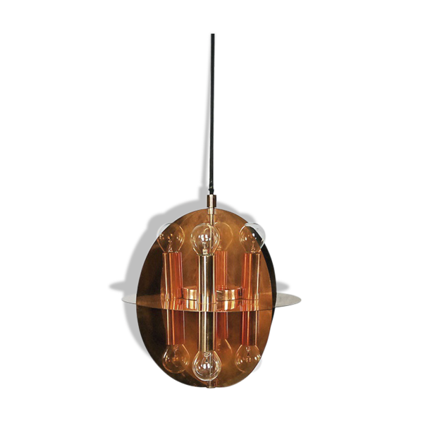 Suspension en cuivre doré 8 lampes années 1970
