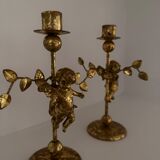 2 golden candlesticks "cherubs"