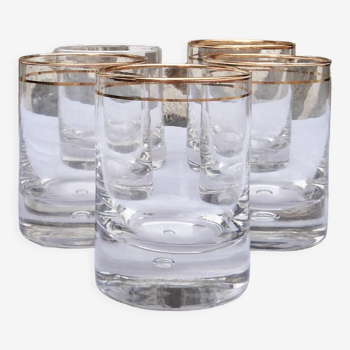 Set of 5 whisky glasses with golden edging, 1930s