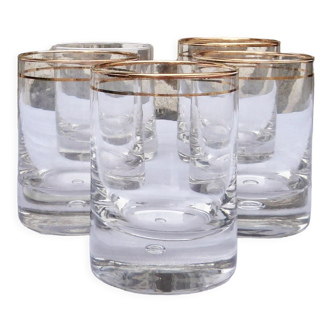 Set of 5 whisky glasses with golden edging, 1930s