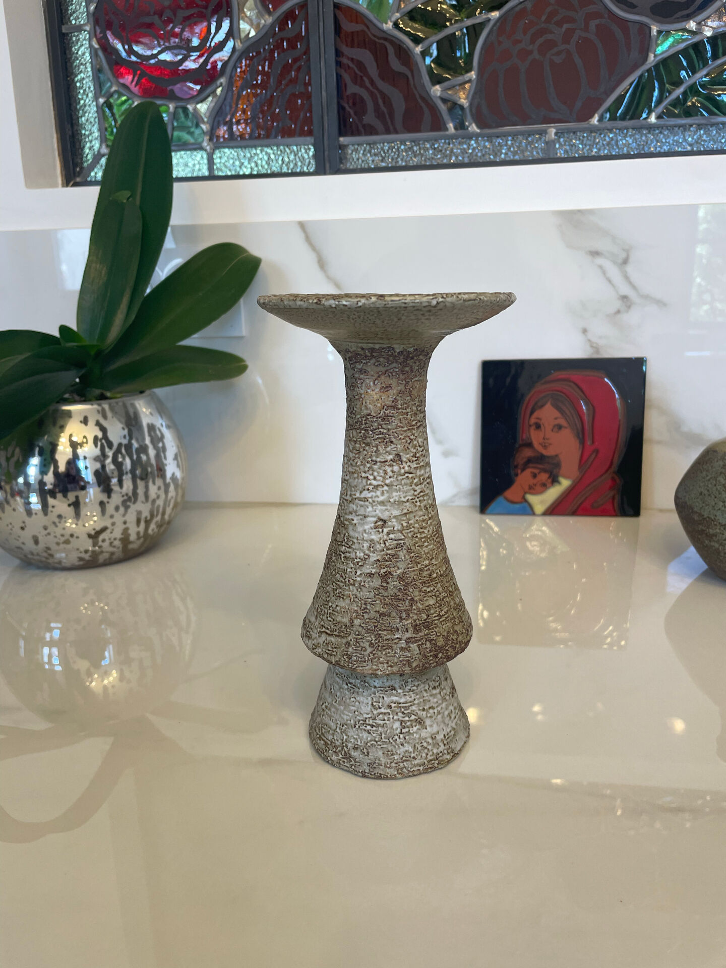 Vallauris candlestick signed 21.5 cm – 1970s brutalist ceramic