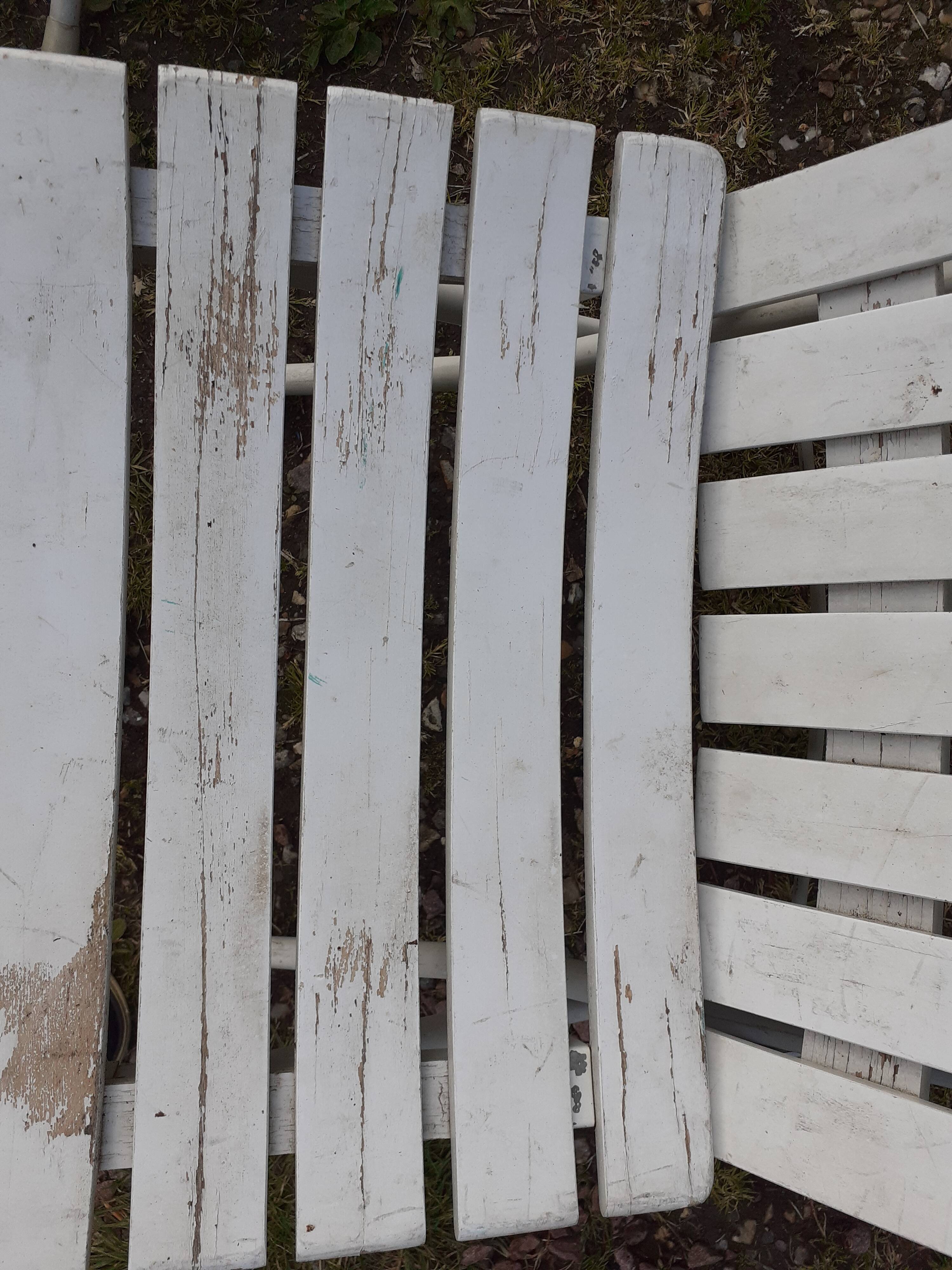 Pair of iron and old wood garden chairs