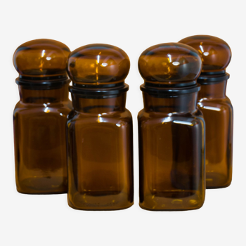 Set of 4 amber glass apothecary jars