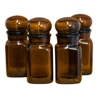 Set of 4 amber glass apothecary jars