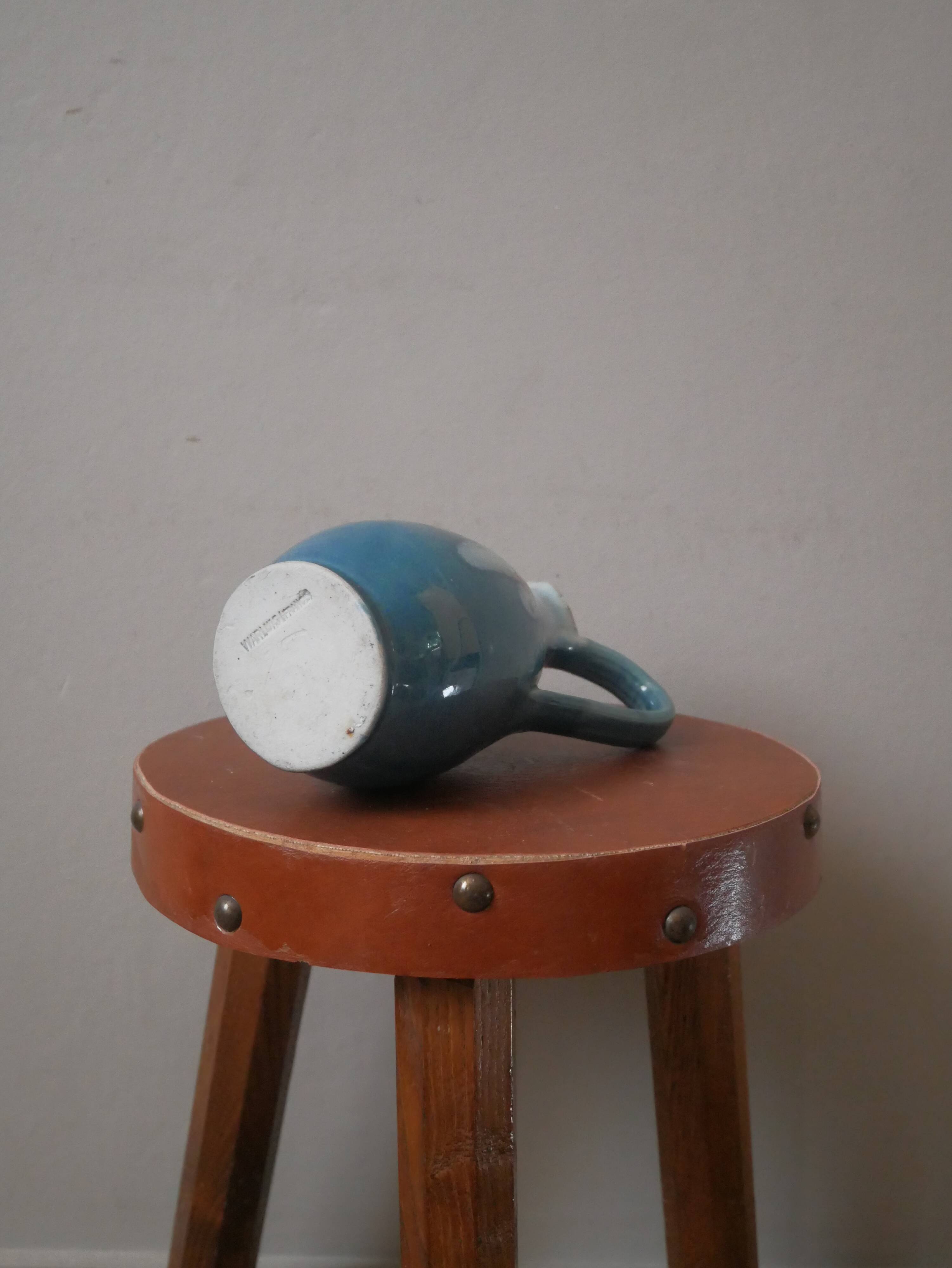 Vase with handle in enameled ceramic artisanal production country decoration slow handmade pottery