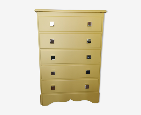 Vintage chiffonnier restyled mustard yellow, 5 drawers