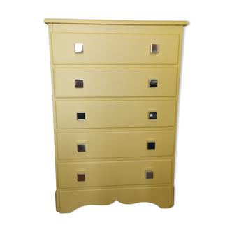 Vintage chiffonnier restyled mustard yellow, 5 drawers