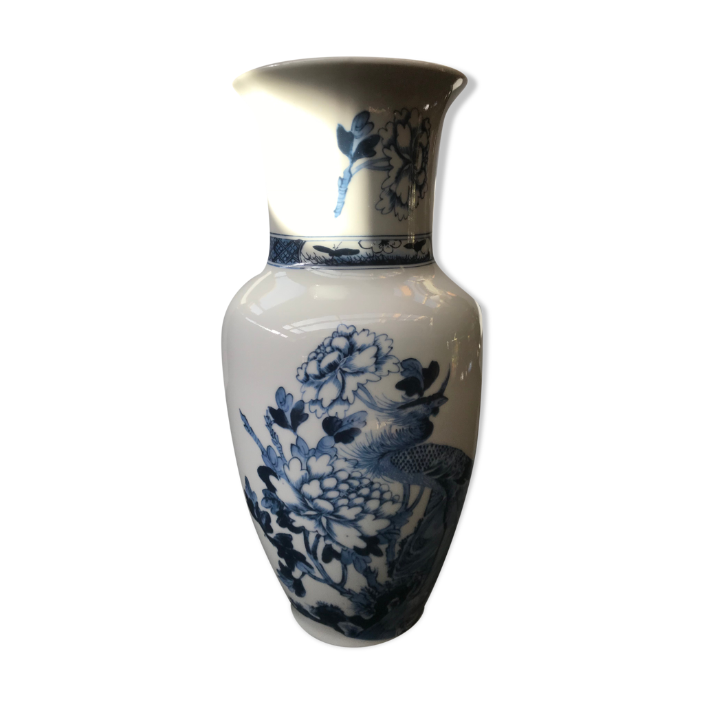 Vase ancien Avon en céramique blanche décor fleurs & oiseaux vintage |  Selency