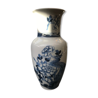 Vase ancien Avon en céramique blanche décor fleurs & oiseaux vintage