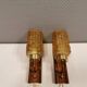 wall lights in rosewood look, with amber coloured glass and brass details.