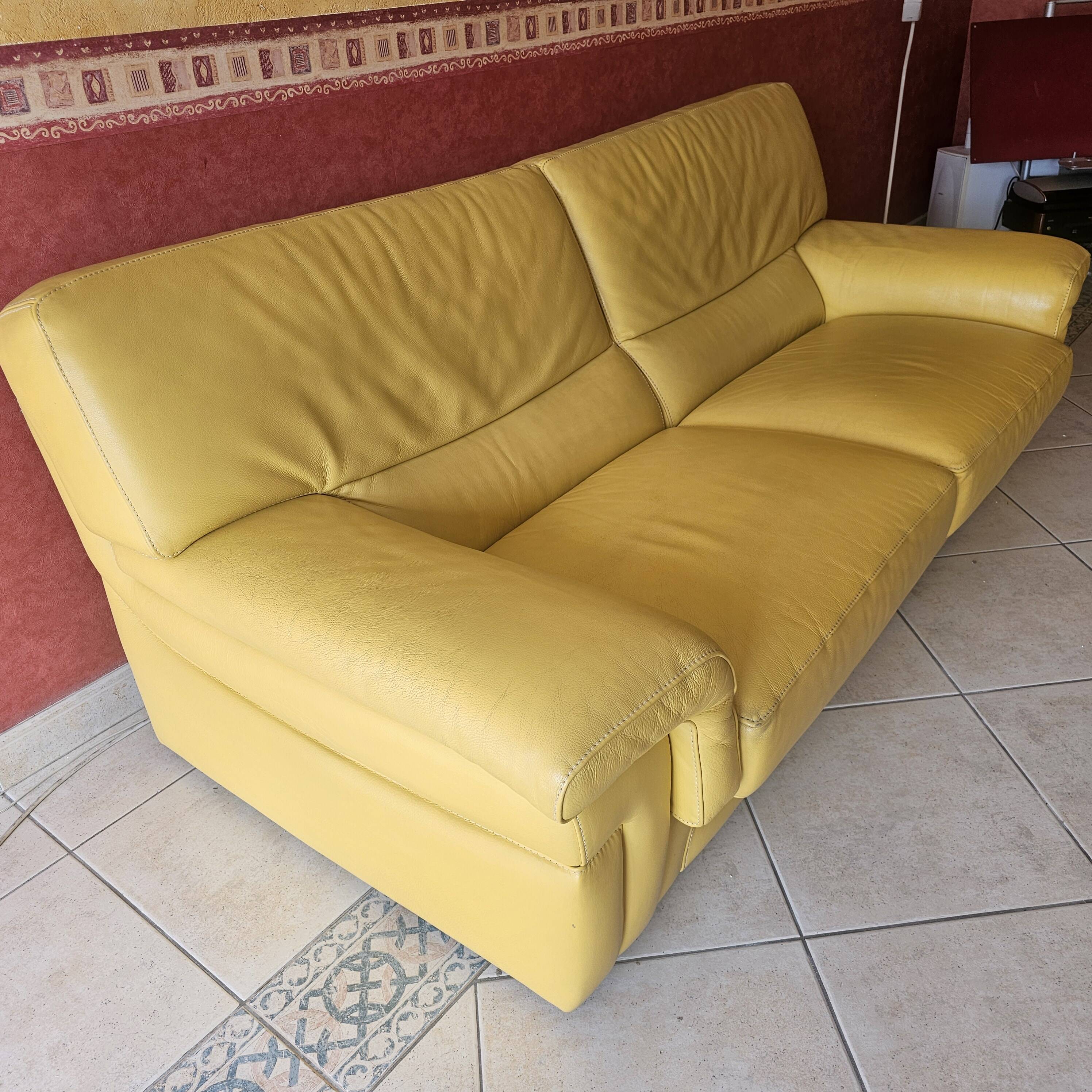 Canapé 3pl -roche bobois- cuir de vachette pleine fleur