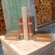 Wooden trompe-l'œil bookends with a book and box