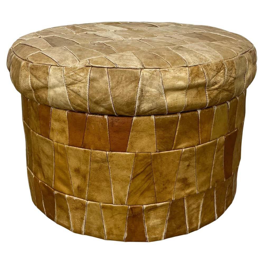Patchwork leather storage pouf by De Sede, 1970s.