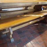 Set of solid oak abbey tables + 2 benches + 2 extension leaves