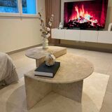 Half-moon travertine coffee table
