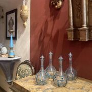 18th Century Italian Murano Clear Glass and Blue Trimmed Blown Glass Bottle
