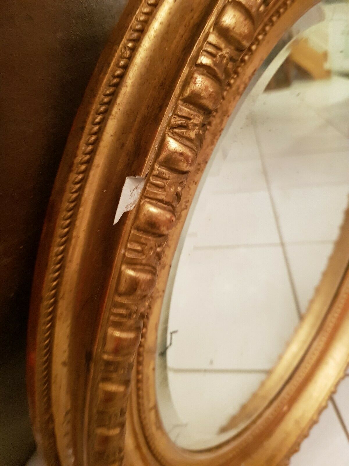 Old oval mirror gilded wood with gold leaf Napoleon III 60x51cm