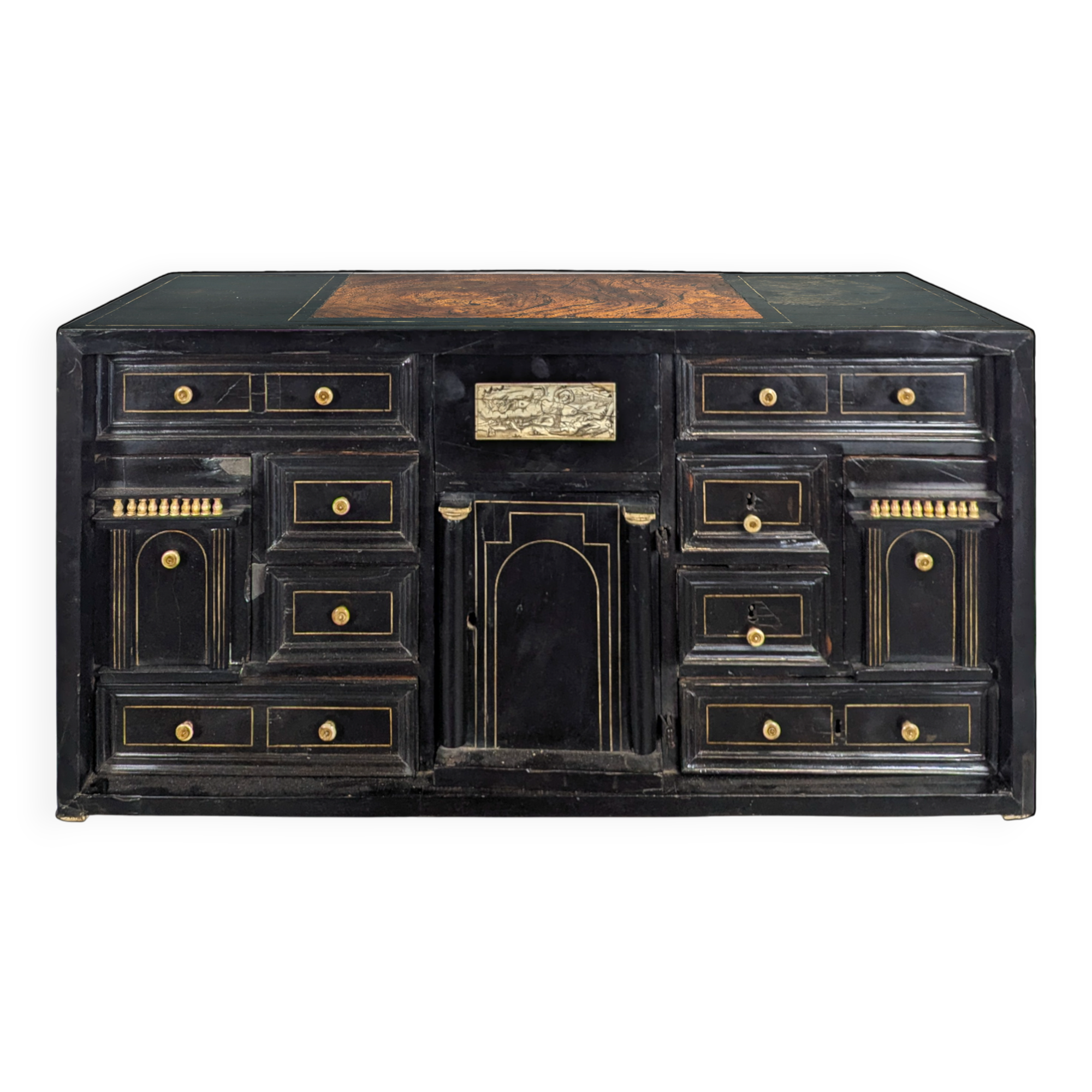 17th-century blackened wooden Flemish cabinet