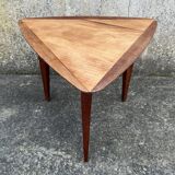 Scandinavian tripod triangular coffee table, teak, vintage, year