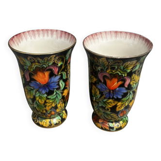 Paire de Vase en Céramique Peint Main H 31 cm signés Hubert Béquet