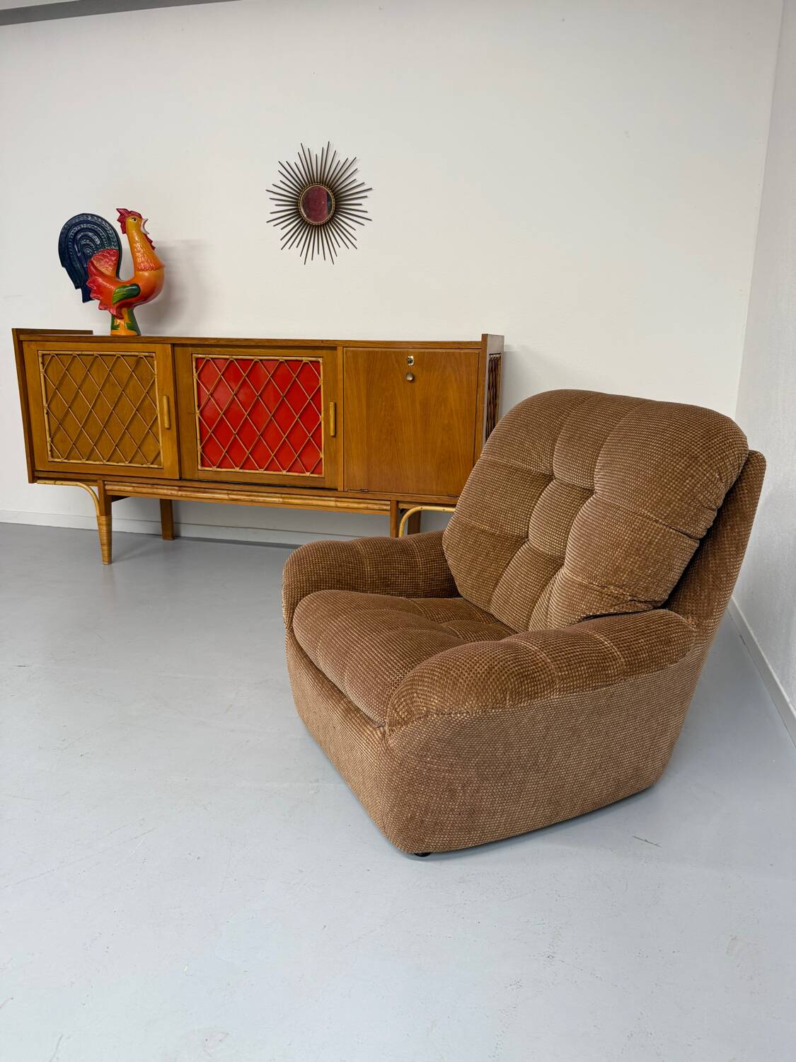 Old vintage 60s fabric lounge chair