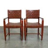 Set of 2 Schuitema design shaker chairs with seat and back in woven leather