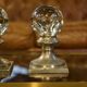 Paire de boules décoratives/boules d’escalier en verre de Murano 1970’s