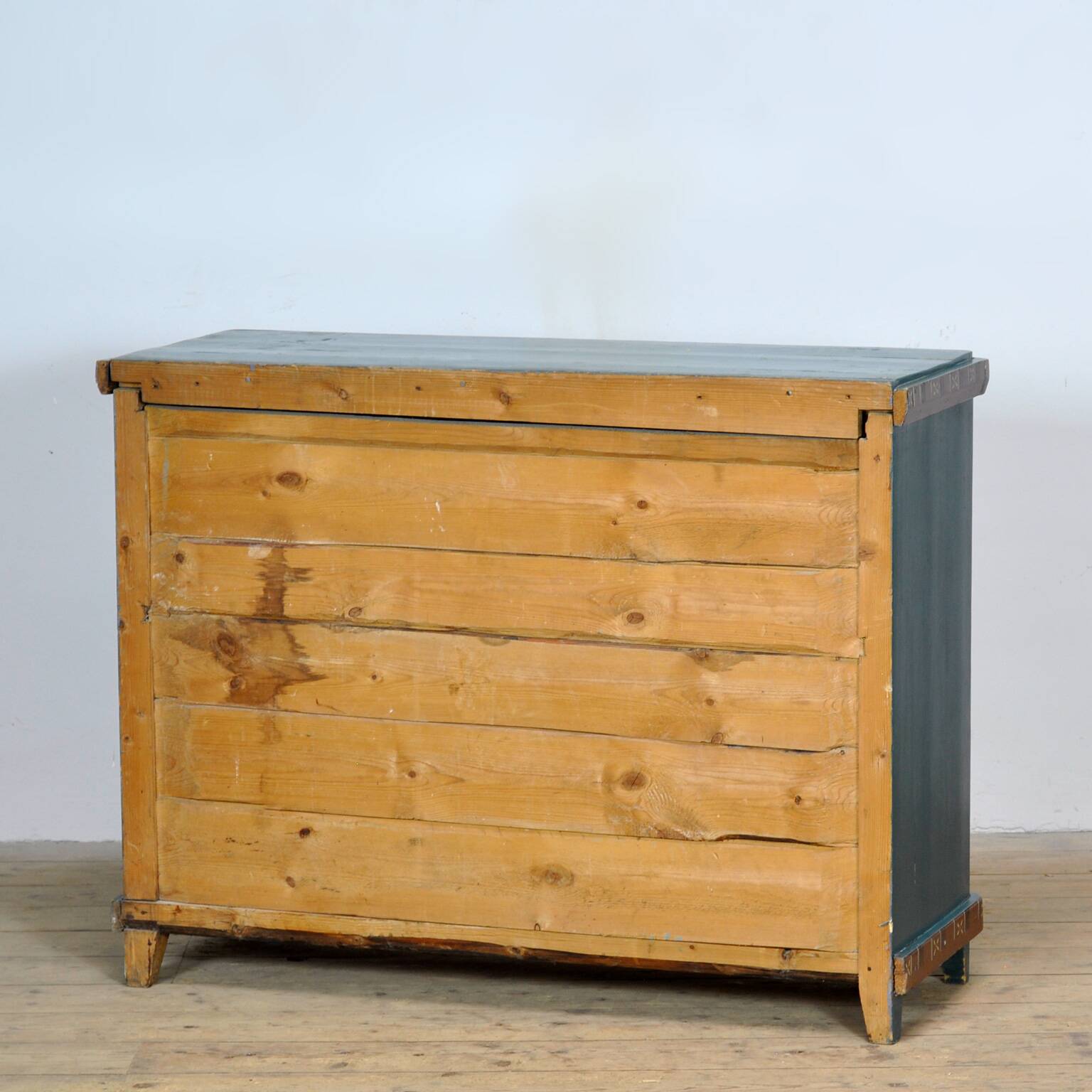 Original antique Swedish cabinet with blue-green folk style painting, dated 1906