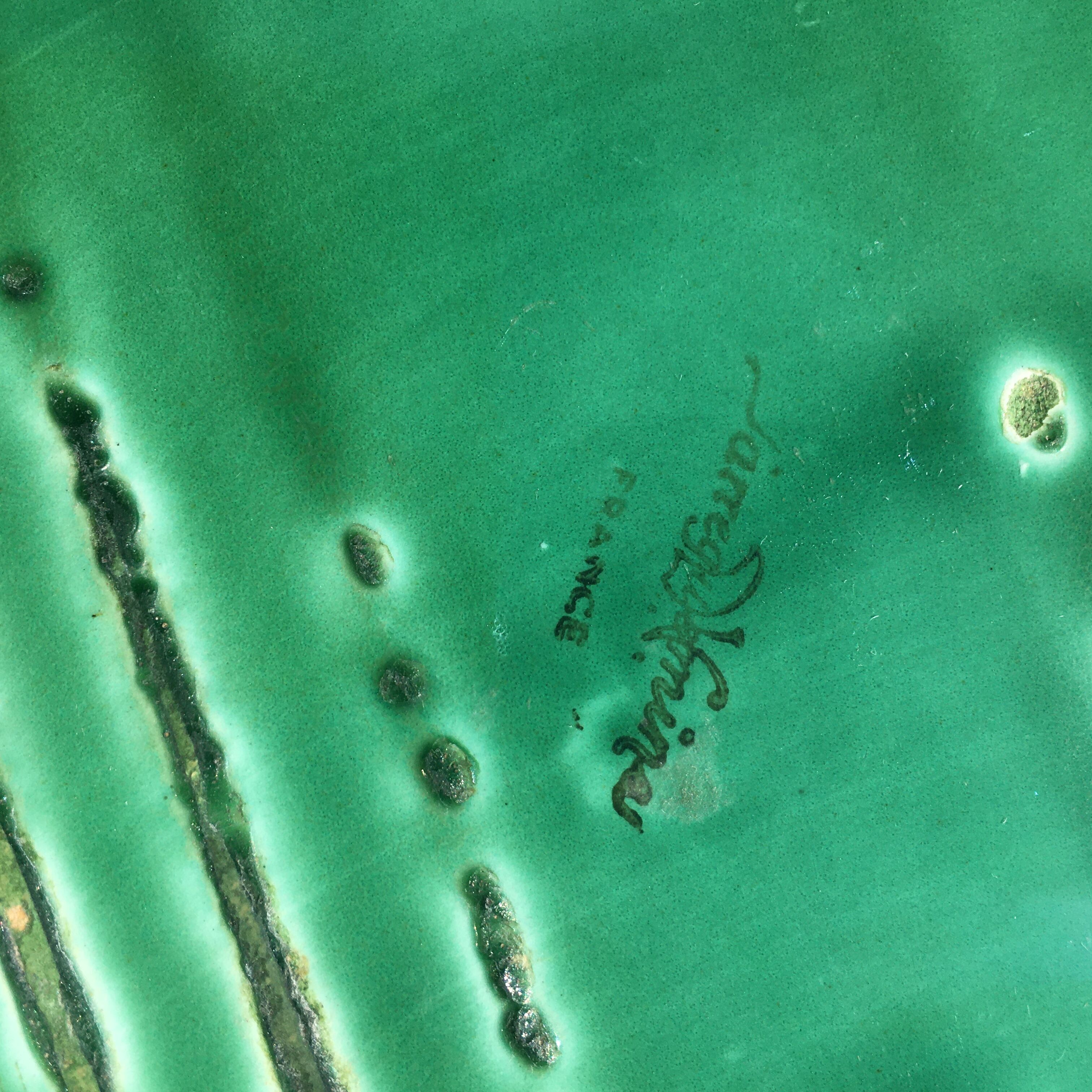 Green ceramic dish 50s Sarreguemines