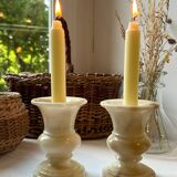 Pair of alabaster candlesticks