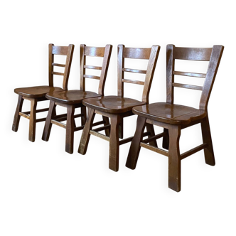 4 chaises vintage brutalistes chêne massif