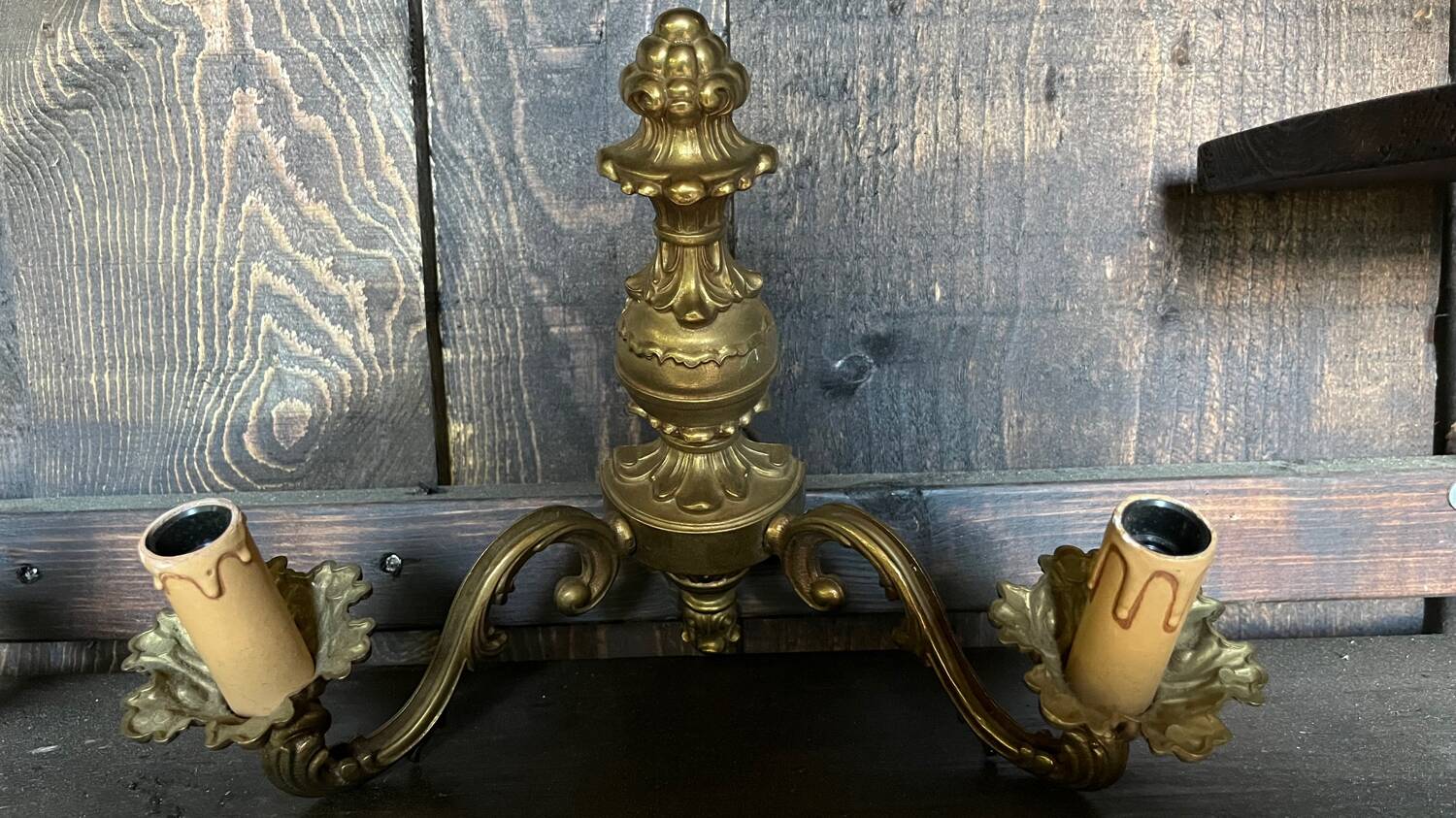 Pair of vintage golden bronze 2-light wall lights