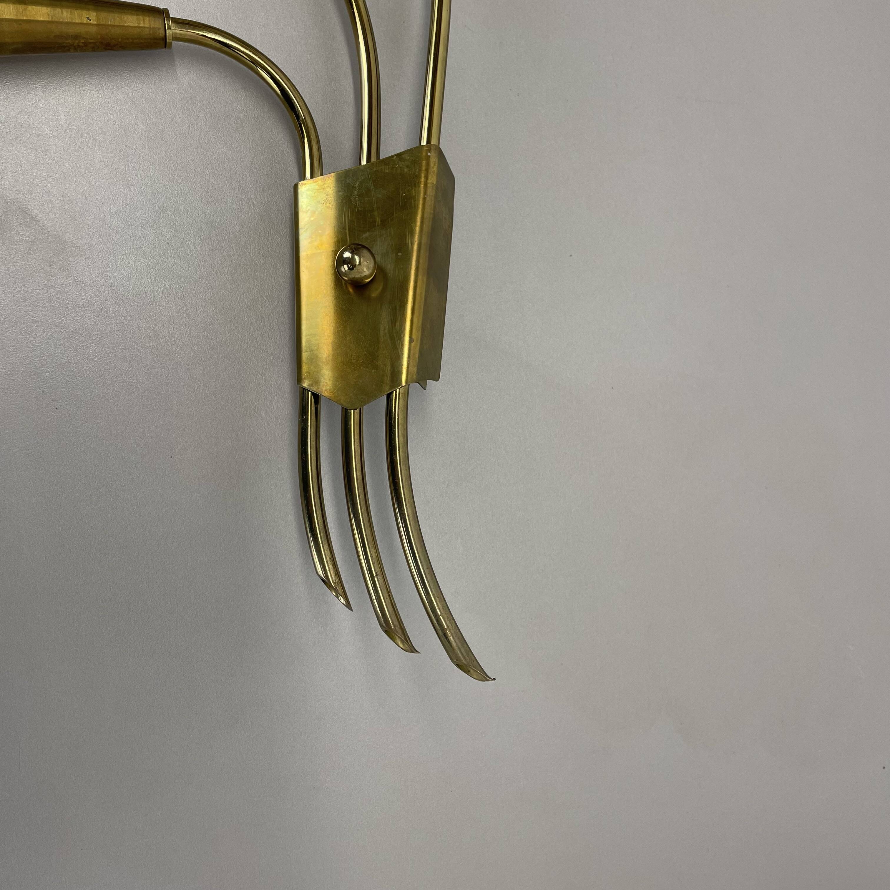 rare minimalist 53cm Brass Stilnovo Style Theatre Wall Light Sconce, Italy 1950s