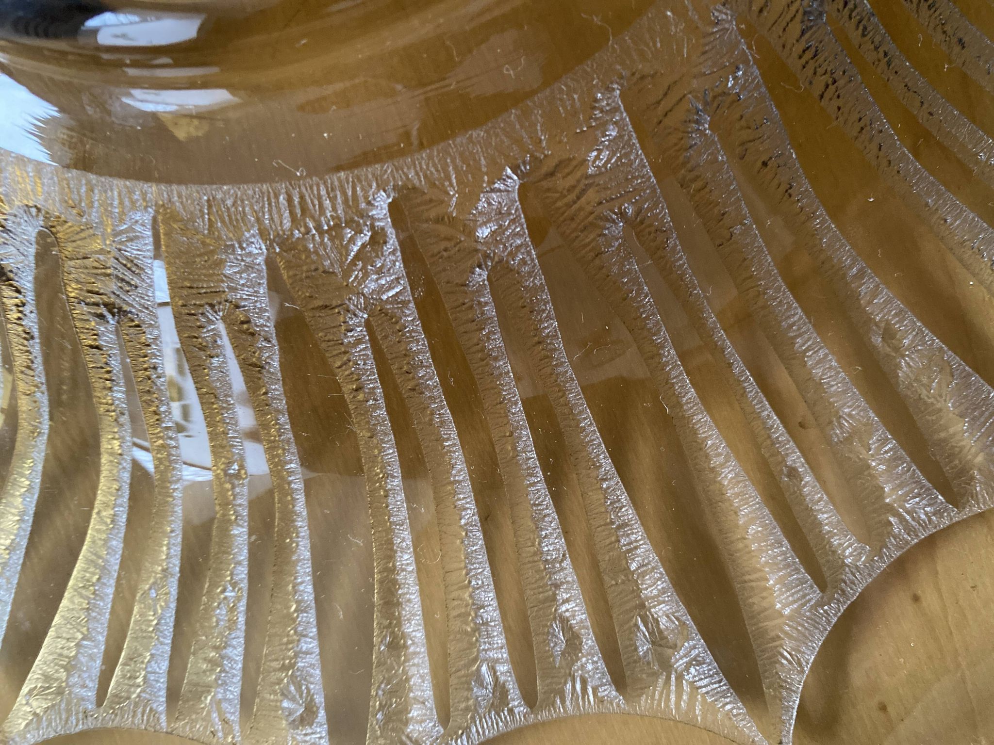 Old Verrex smoked glass fruit bowl, with a radius decoration cut into the glass