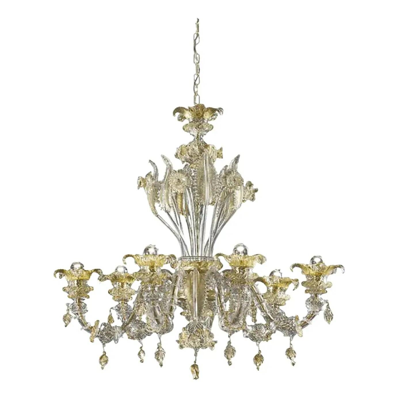 Venetian Cà Rezzonico Floral Gold Murano Style Glass Chandelier From Simoen