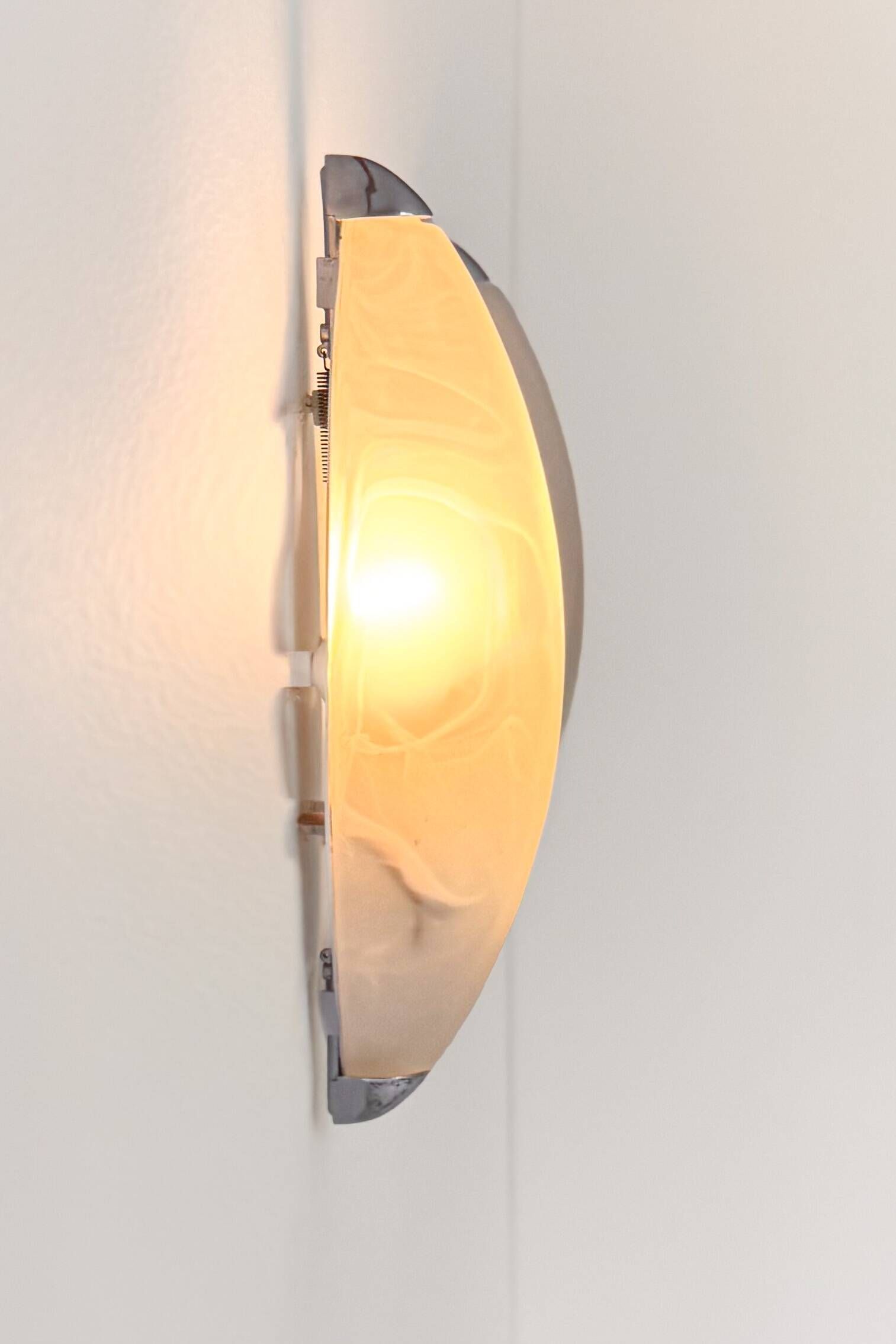 Pair of vintage wall lights in chrome and opaline, France 1990
