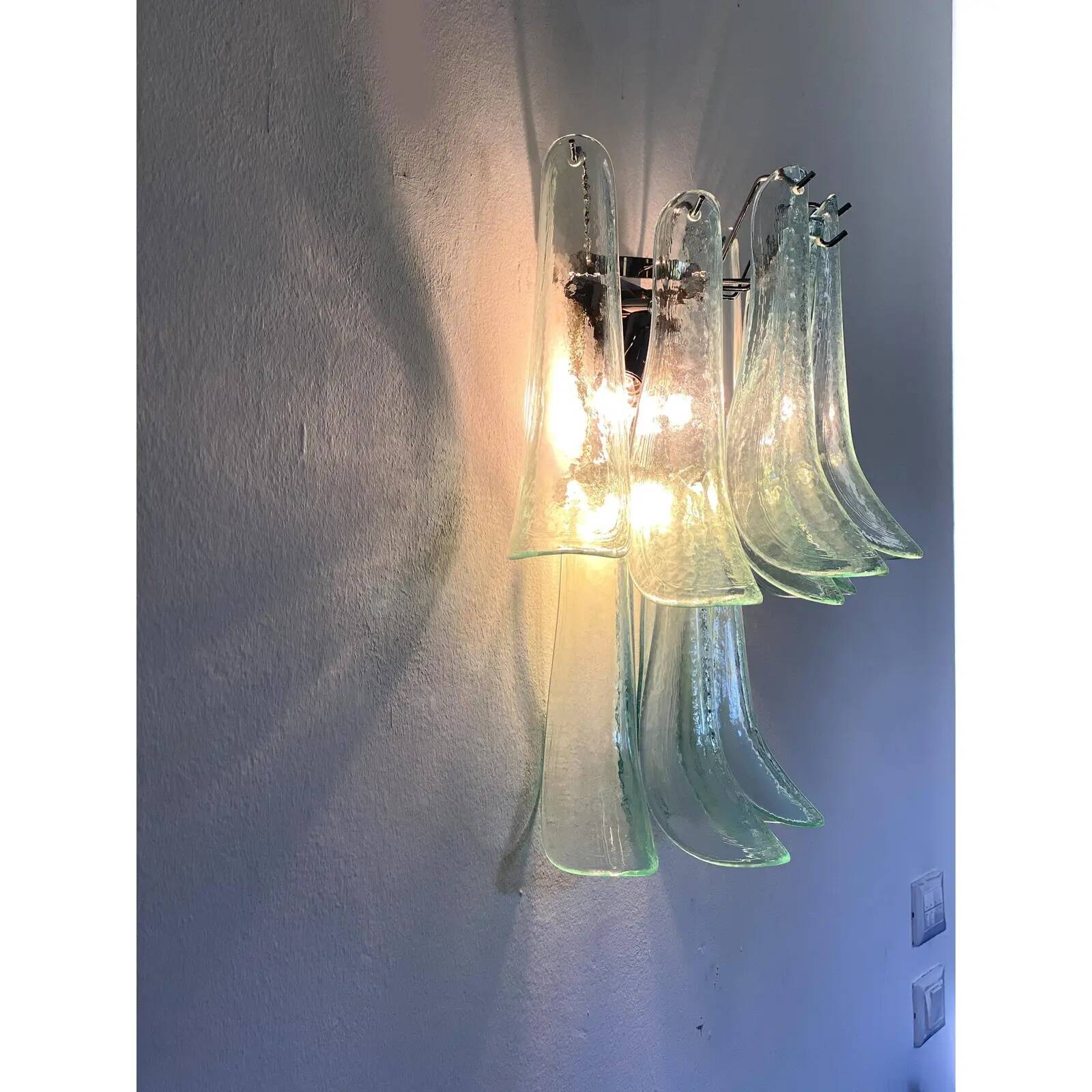 Pair of Italian Contemporary Murano Glass “Selle” Sconces with Green Water