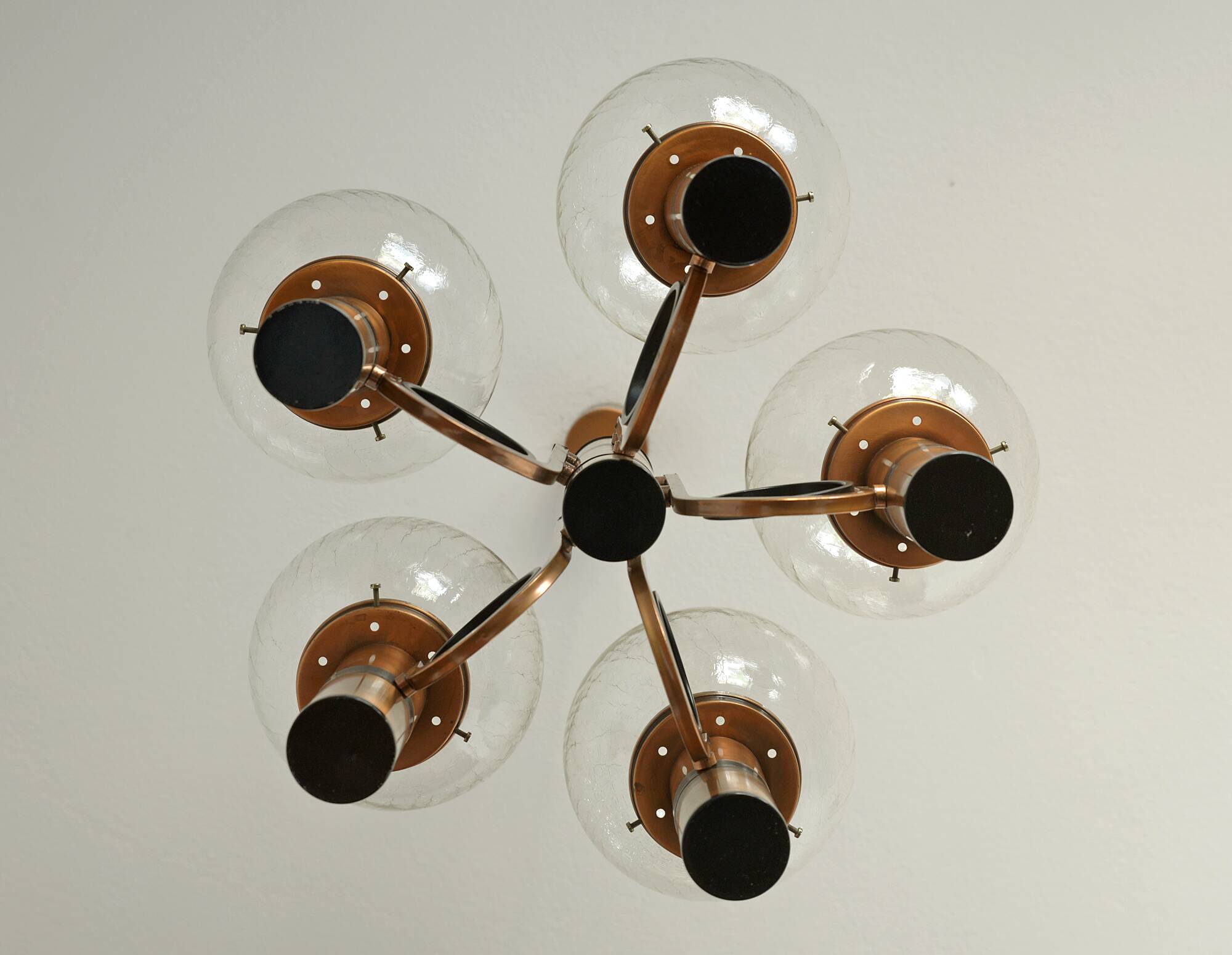 X Large vintage copper chandelier 1980's brutalist hanging light MCM