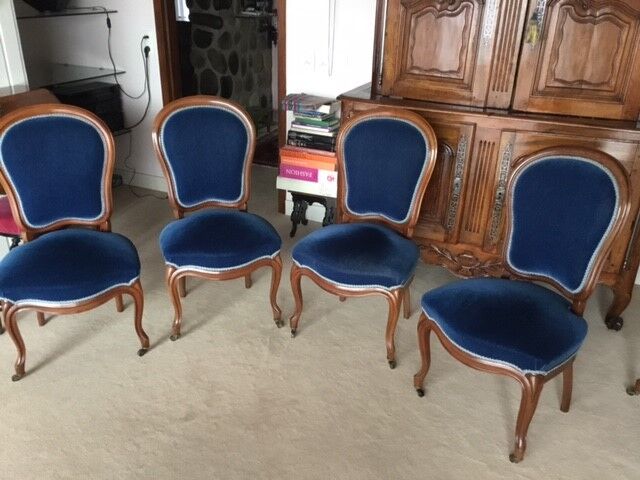 Blue wood/velvet chairs
