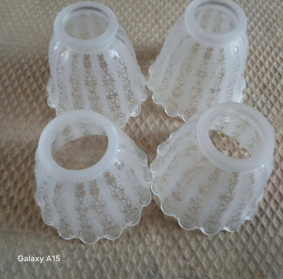 4 antique acid-etched glass tulips